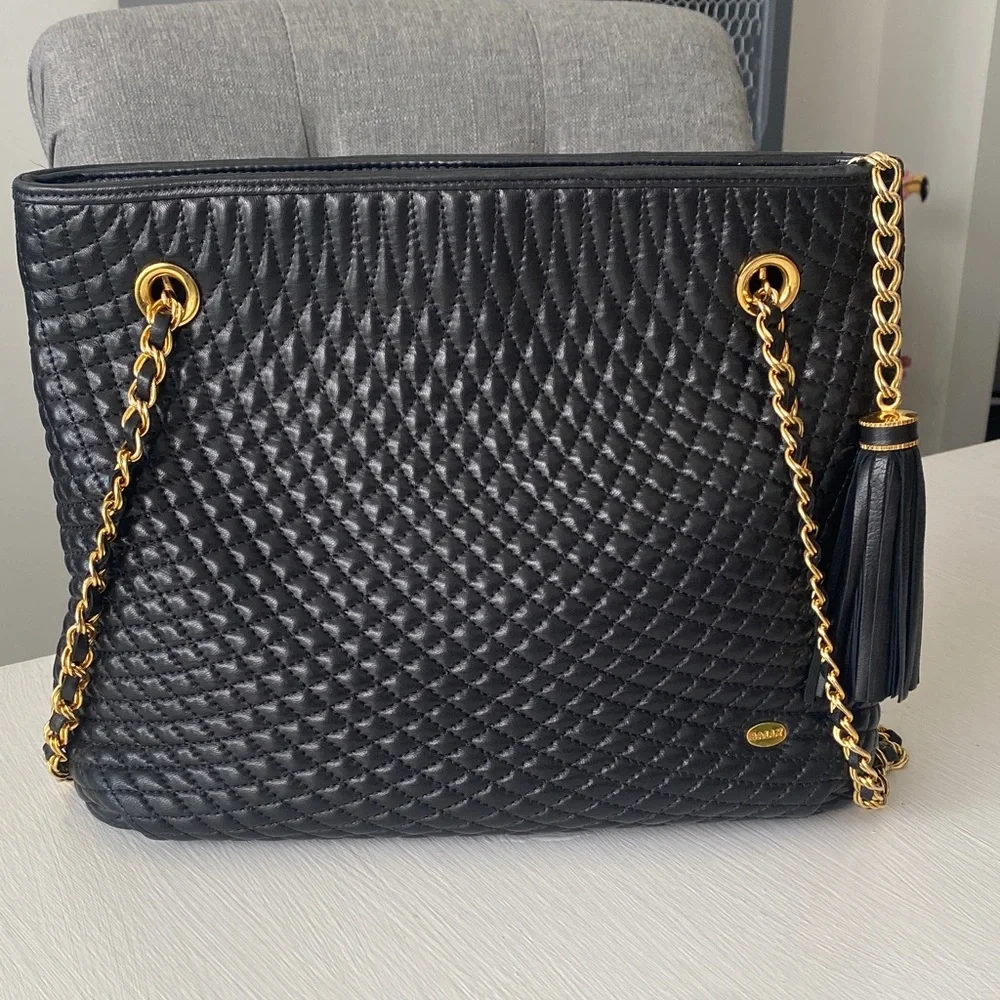 Bally Lambskin Chevron Quilting Leather Chain Tassel Tote Bag - Vintage Luxury